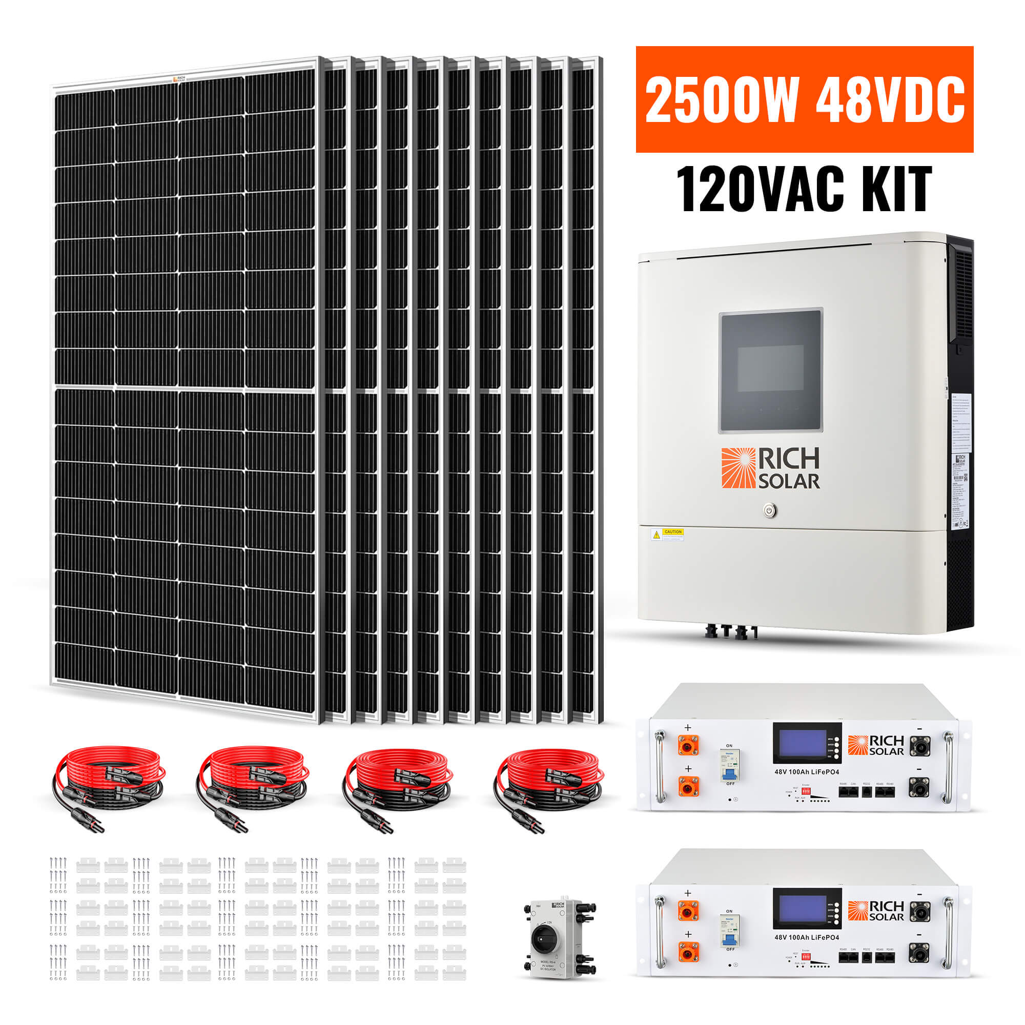 2500W 48VDC–120VAC Complete Hybrid Solar Kit