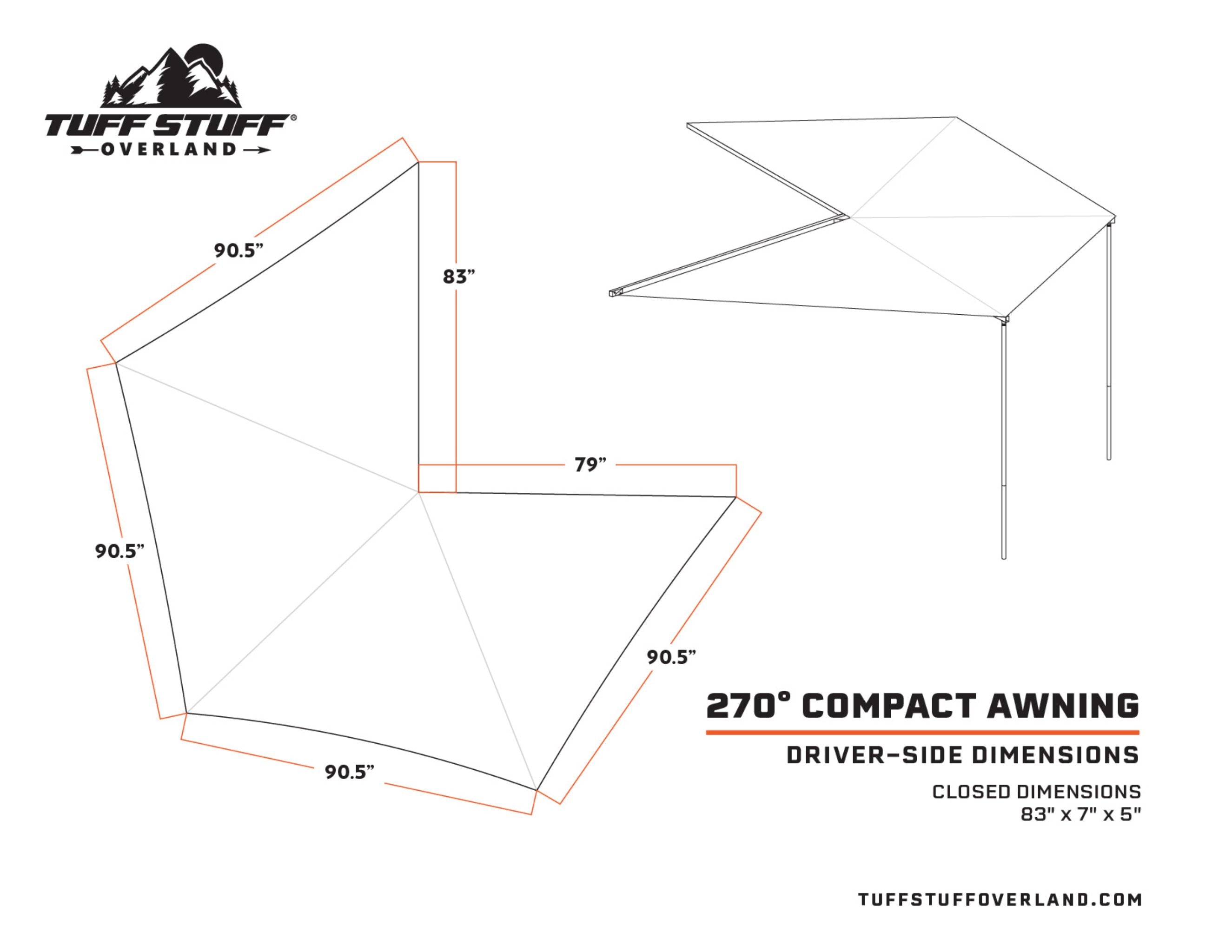 270 Degree Awning, Compact, Driver Side, C-Channel Aluminum, Olive