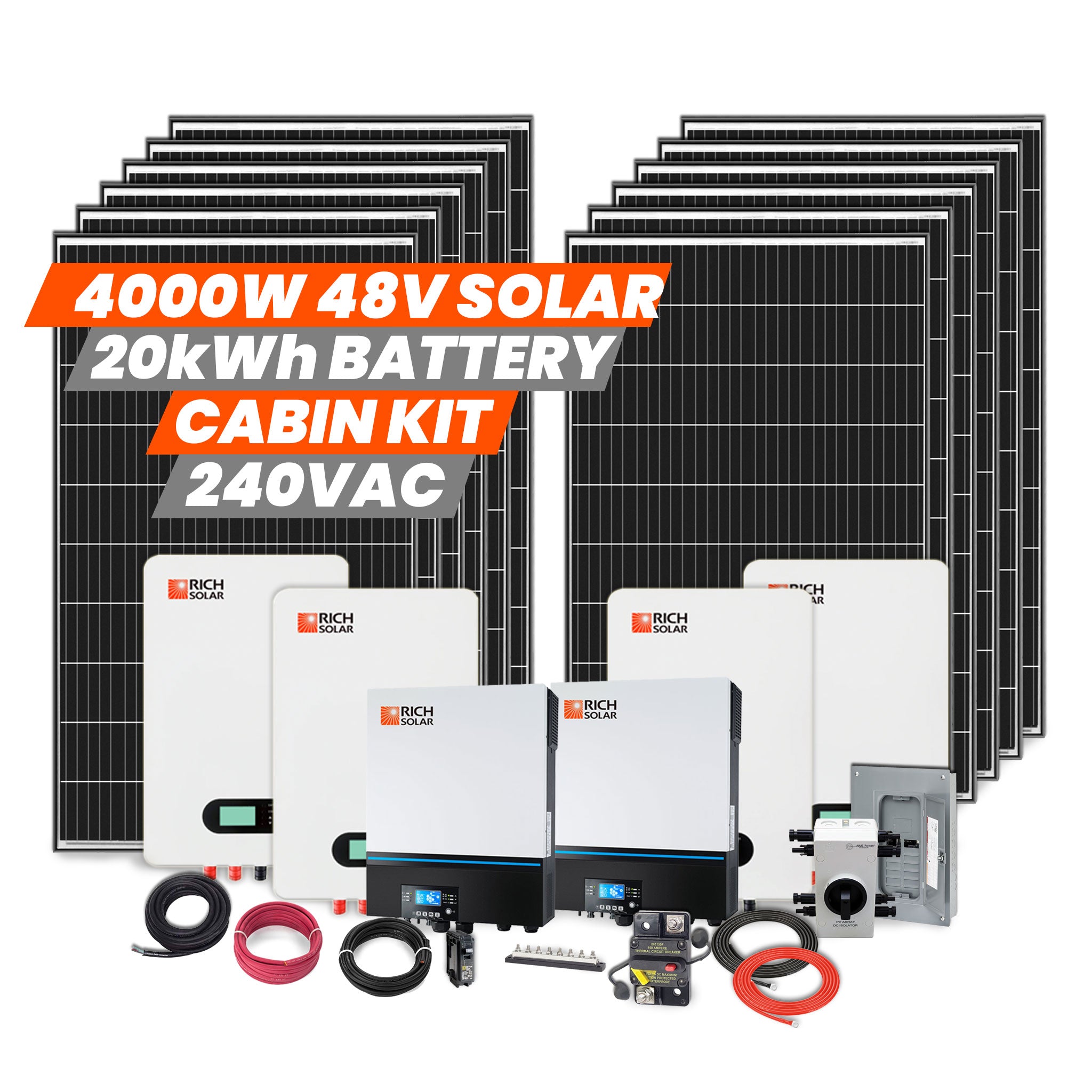 4000 W 48 VDC–240 VAC Complete Hybrid Solar Kit