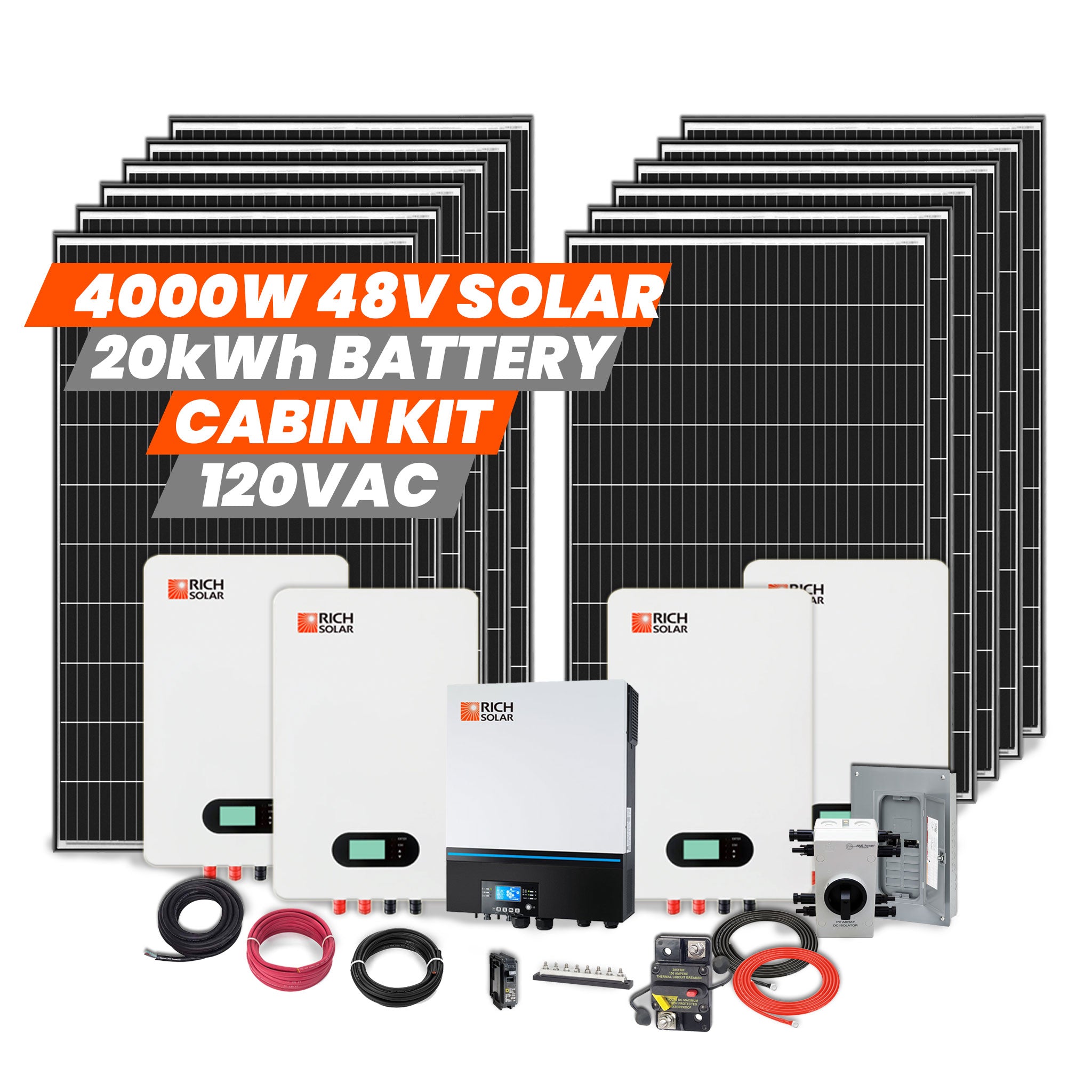 4000 W 48 VDC–120 VAC Complete Hybrid Solar Kit