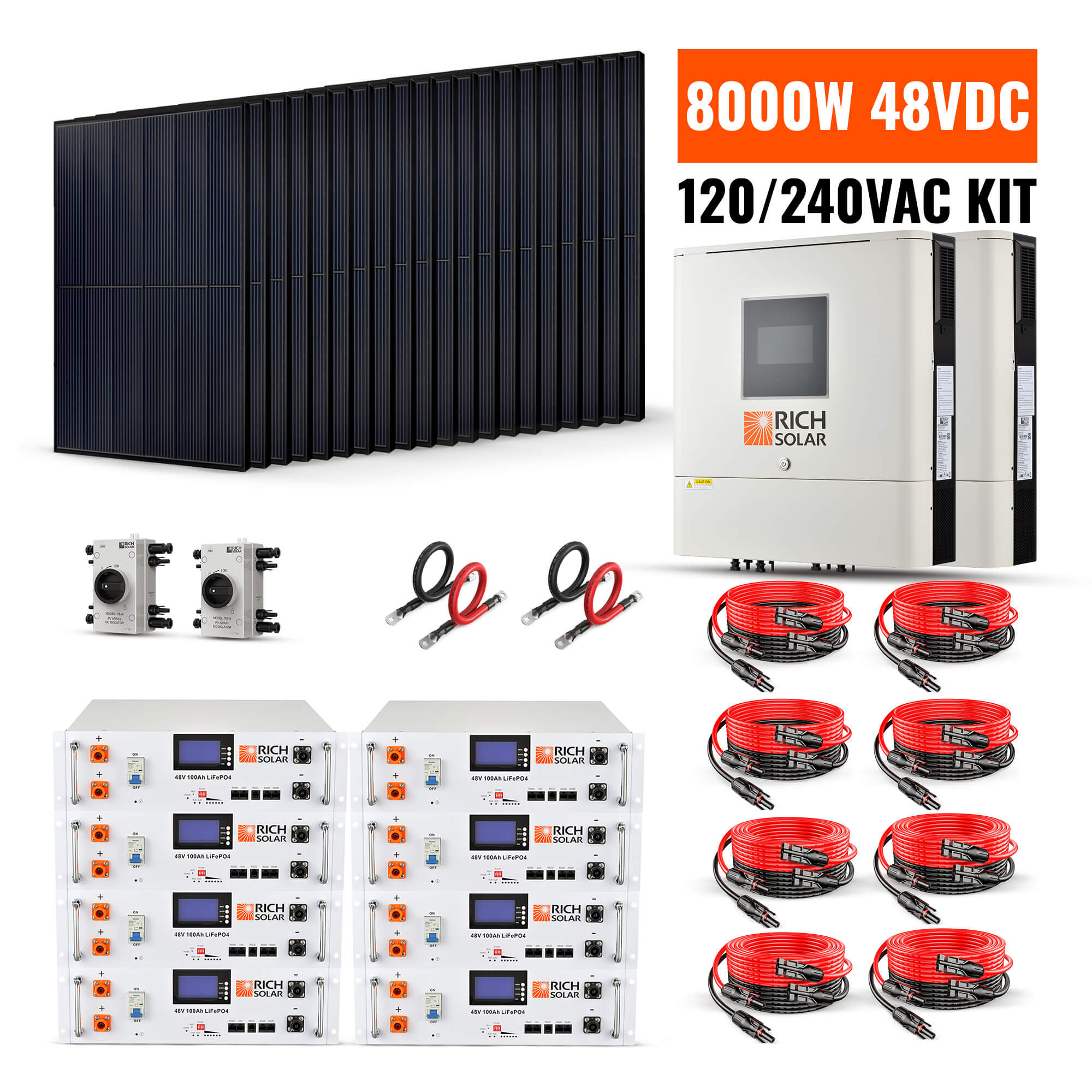 8000 W 48 V 120/240 VAC Complete Hybrid Solar Kit