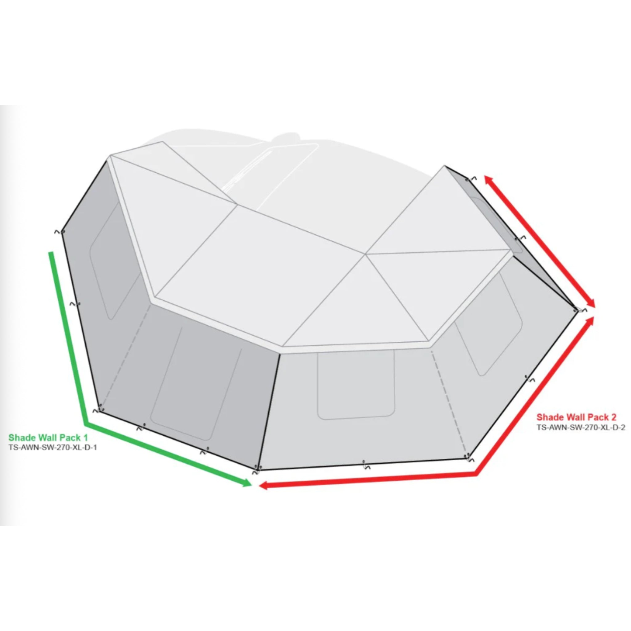 270 Degree Awning Shade Walls, fits XL Driver Side Only, 3 Walls, Olive, Pack 2